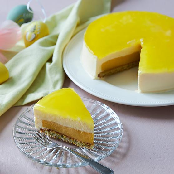Citroncheesecake med mangocurd og pistaciebund
