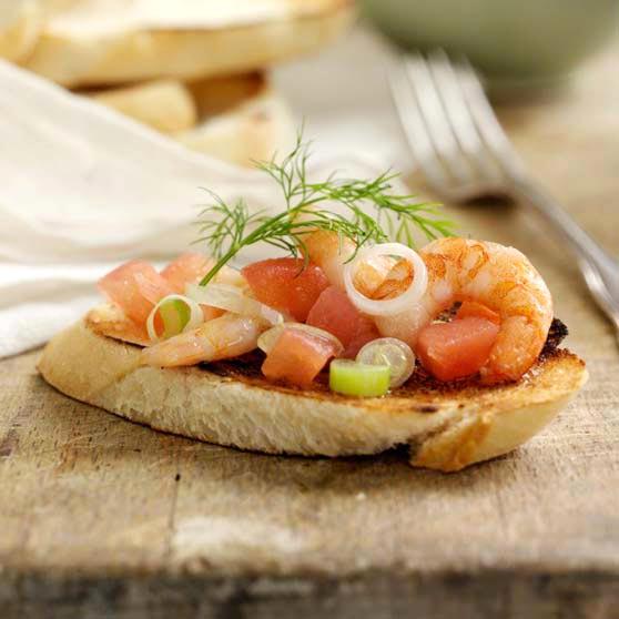 Bruschetta with marinated prawns