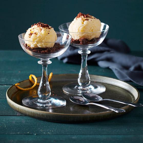 Appelsinsorbet med chokoladeknas